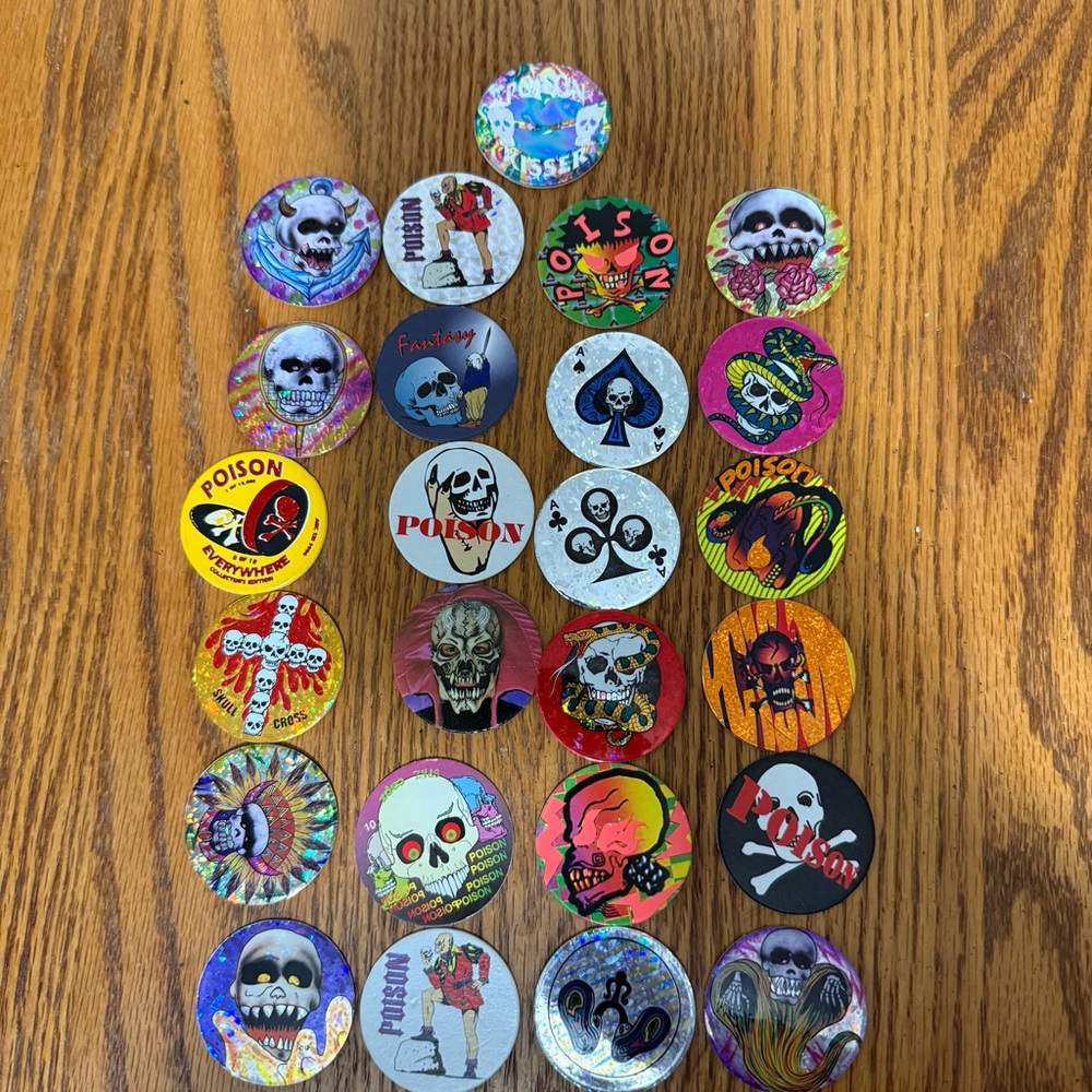 Vintage 90s Pogs Set of 25 Skulls holographic 8 Ball Slammers